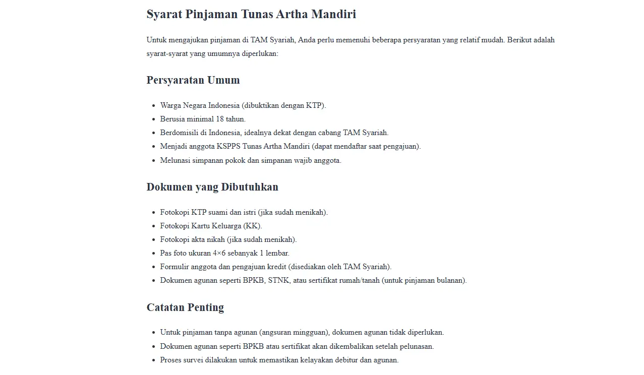 Syarat Pinjaman Tunas Artha Mandiri, Lengkap!