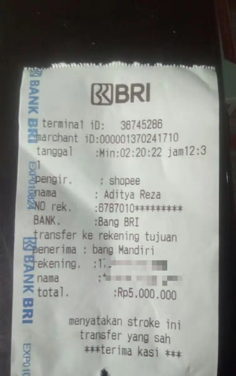 struk bukti transfer bri palsu